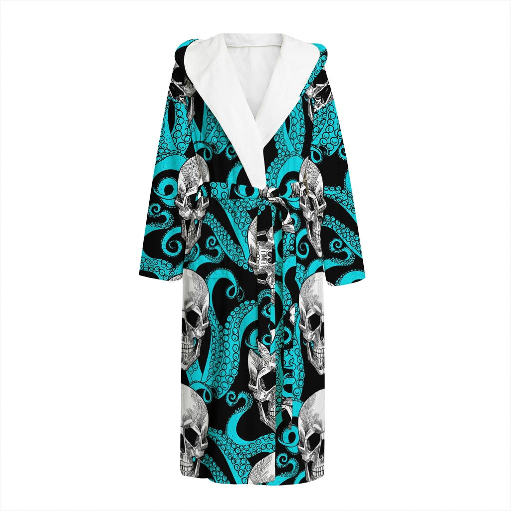 Octopus Tentacles Skull Pattern Print Hooded Bathrobe
