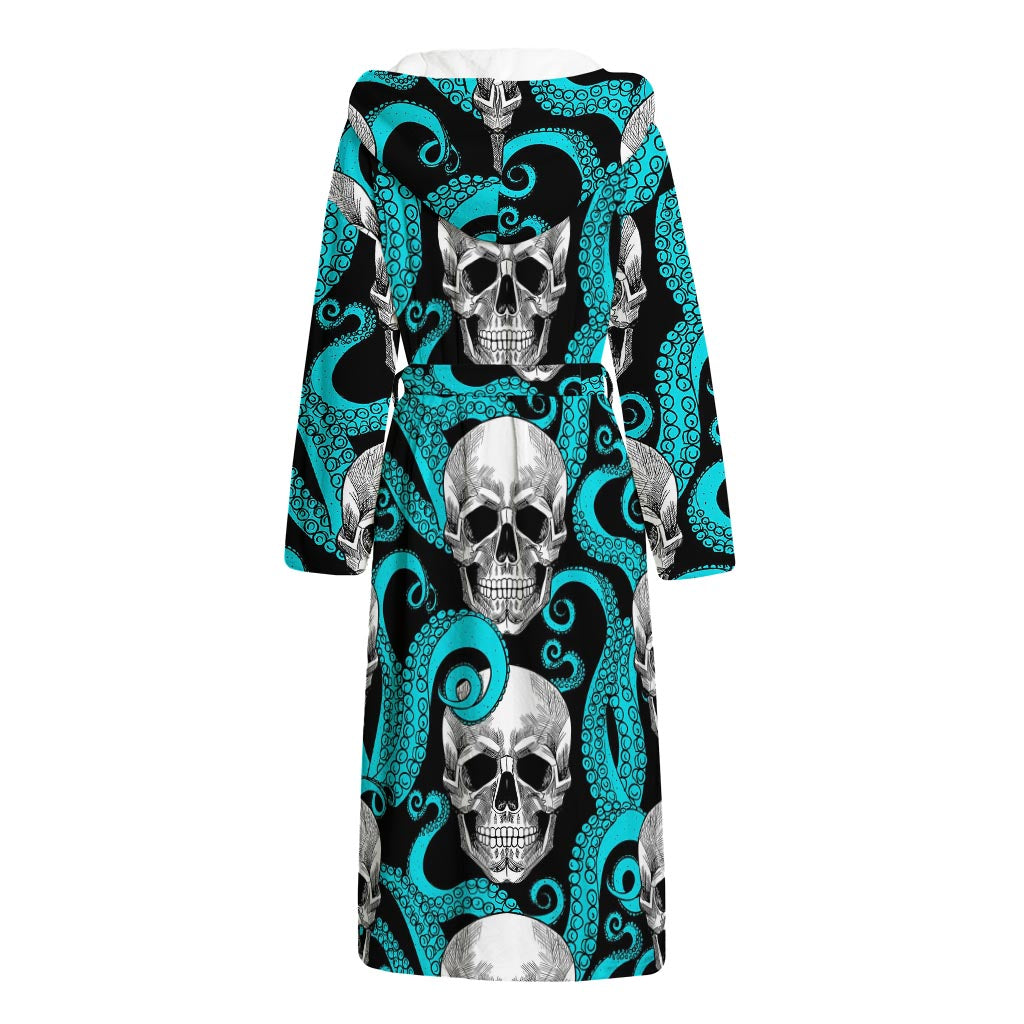 Octopus Tentacles Skull Pattern Print Hooded Bathrobe
