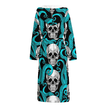 Octopus Tentacles Skull Pattern Print Hooded Bathrobe