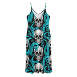 Octopus Tentacles Skull Pattern Print Jersey Midi Cami Dress