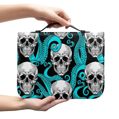 Octopus Tentacles Skull Pattern Print Leather Bible Cover
