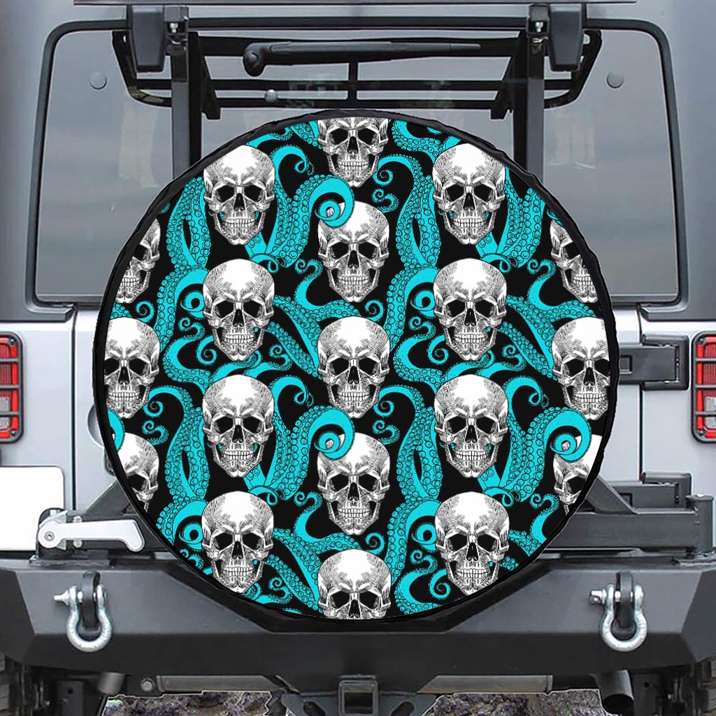 Octopus Tentacles Skull Pattern Print Leather Spare Tire Cover