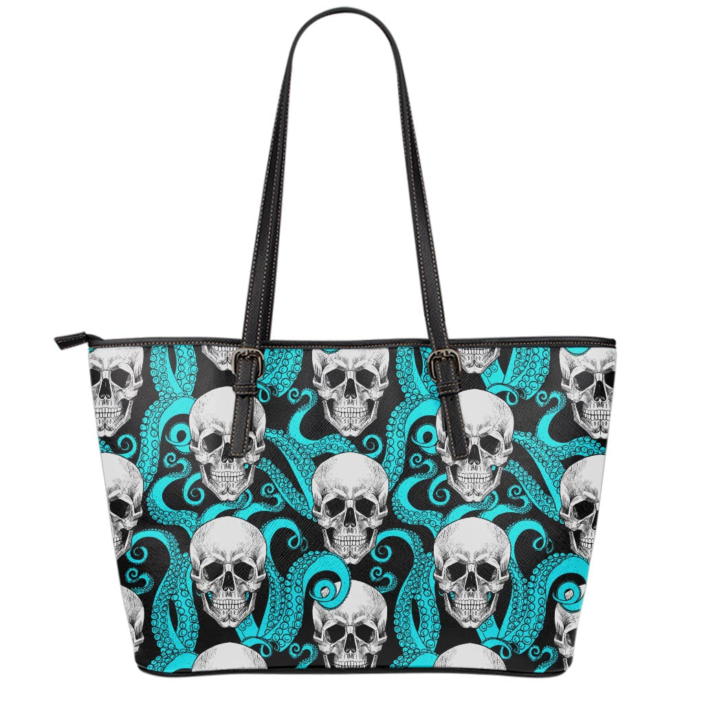 Octopus Tentacles Skull Pattern Print Leather Tote Bag