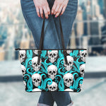 Octopus Tentacles Skull Pattern Print Leather Tote Bag