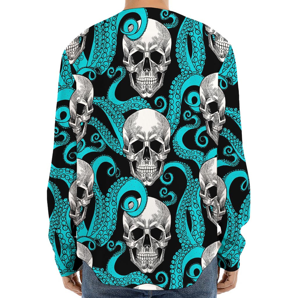 Octopus Tentacles Skull Pattern Print Long Sleeve Baseball Jersey