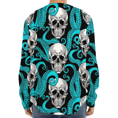 Octopus Tentacles Skull Pattern Print Long Sleeve Baseball Jersey