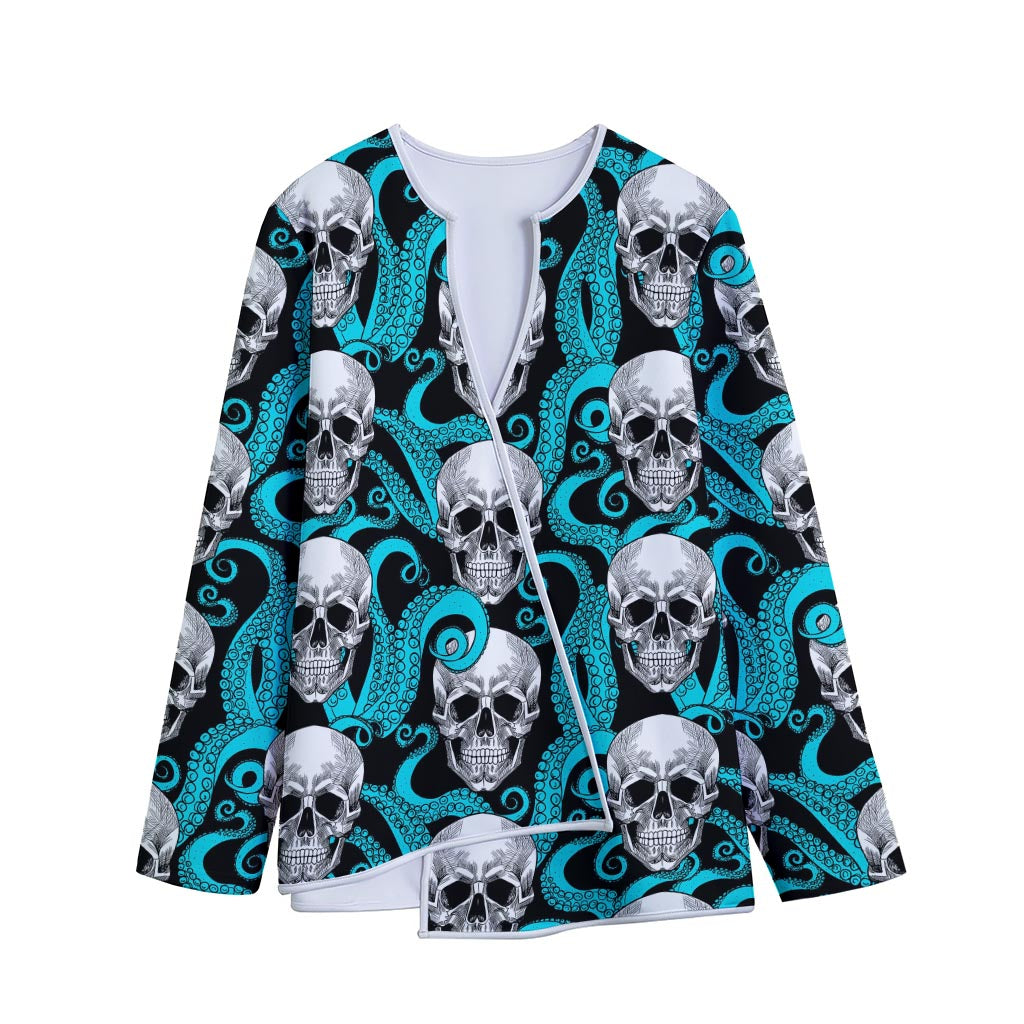 Octopus Tentacles Skull Pattern Print Long Sleeve Short Coat