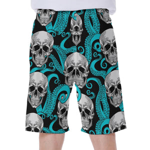 Octopus Tentacles Skull Pattern Print Men's Beach Shorts