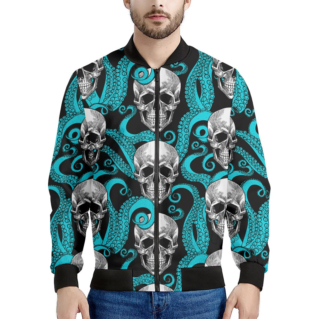 Octopus Tentacles Skull Pattern Print Men's Bomber Jacket