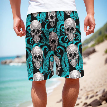 Octopus Tentacles Skull Pattern Print Men's Cargo Shorts