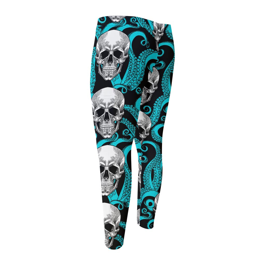 Octopus Tentacles Skull Pattern Print Men's Compression Pants