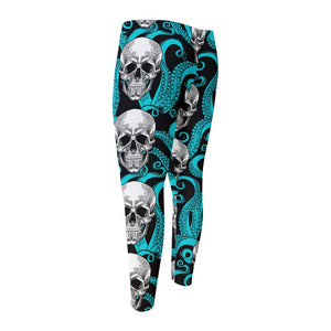 Octopus Tentacles Skull Pattern Print Men's Compression Pants