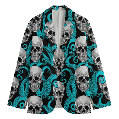 Octopus Tentacles Skull Pattern Print Men's Cotton Blazer