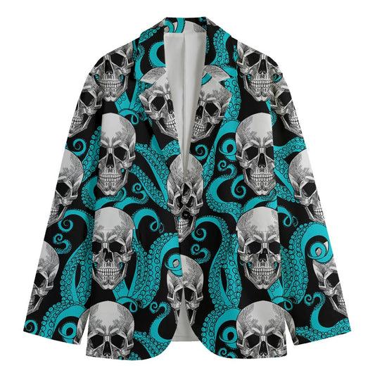 Octopus Tentacles Skull Pattern Print Men's Cotton Blazer