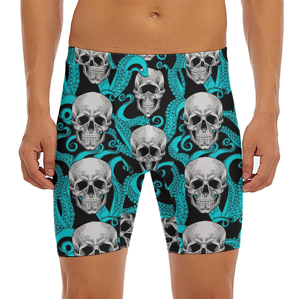 Octopus Tentacles Skull Pattern Print Men's Long Boxer Briefs