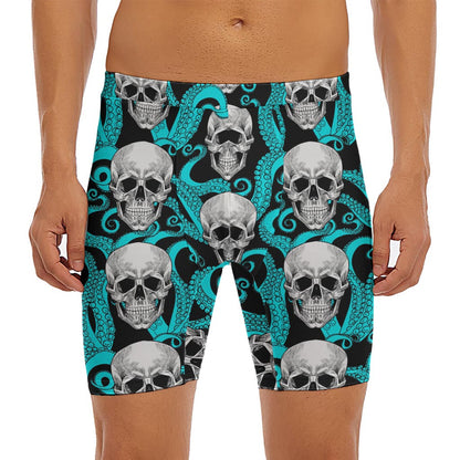 Octopus Tentacles Skull Pattern Print Men's Long Boxer Briefs