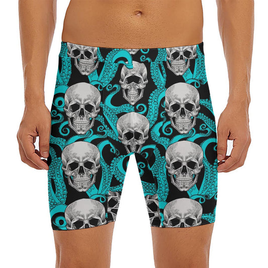 Octopus Tentacles Skull Pattern Print Men's Long Boxer Briefs