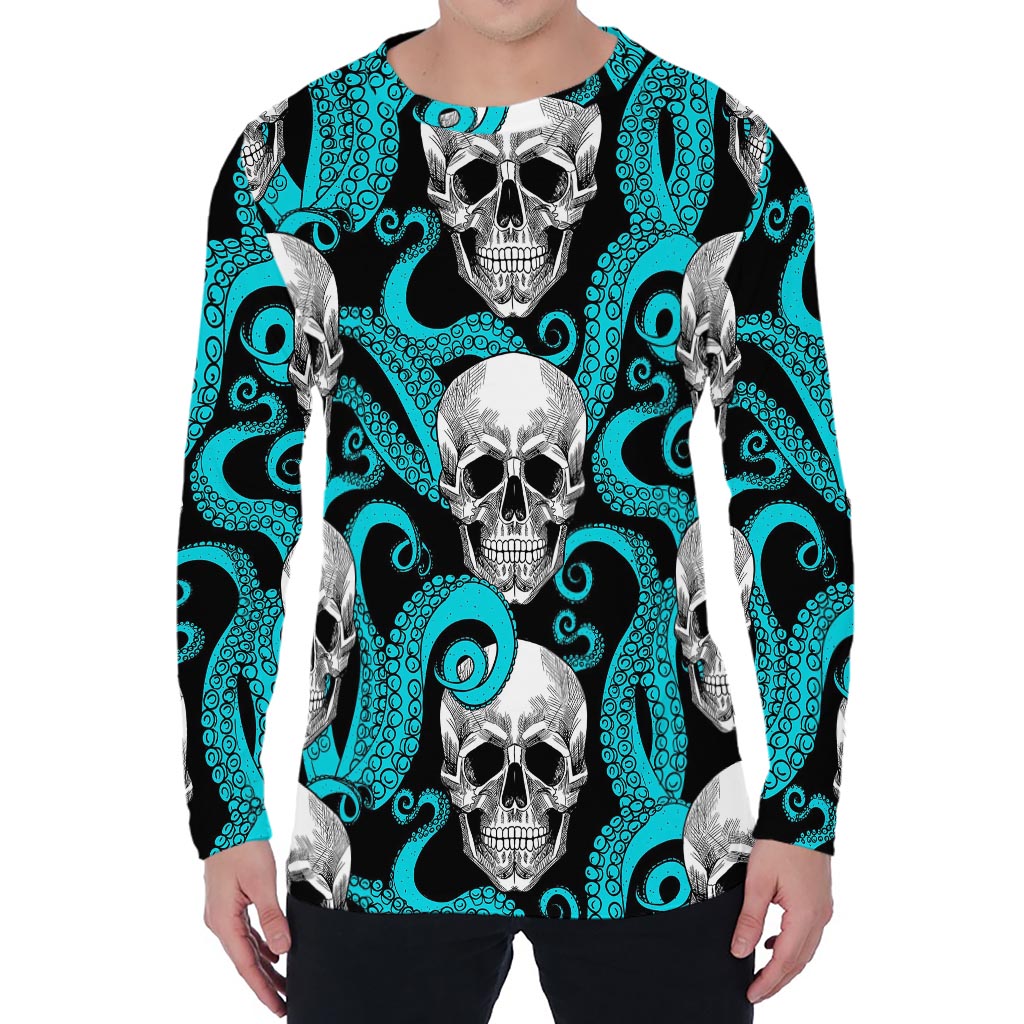 Octopus Tentacles Skull Pattern Print Men's Long Sleeve T-Shirt