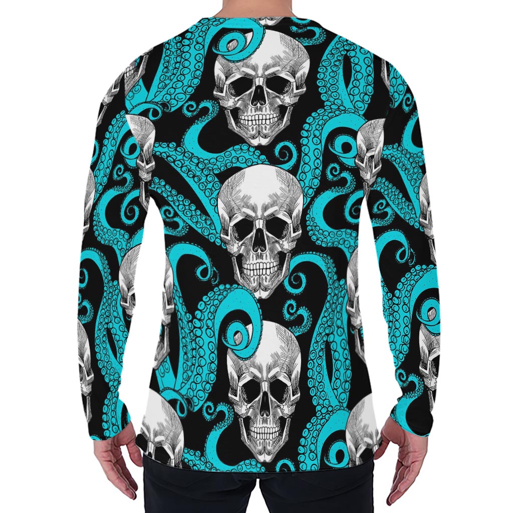 Octopus Tentacles Skull Pattern Print Men's Long Sleeve T-Shirt