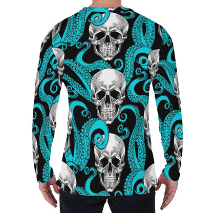 Octopus Tentacles Skull Pattern Print Men's Long Sleeve T-Shirt