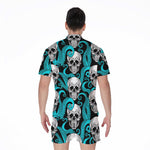 Octopus Tentacles Skull Pattern Print Men's Rompers