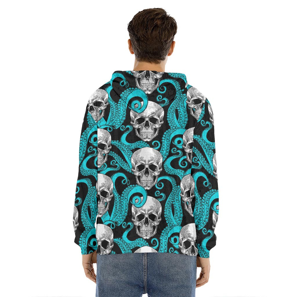 Octopus Tentacles Skull Pattern Print Men's Velvet Pullover Hoodie