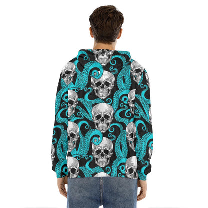 Octopus Tentacles Skull Pattern Print Men's Velvet Pullover Hoodie