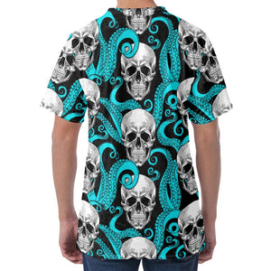 Octopus Tentacles Skull Pattern Print Men's Velvet T-Shirt