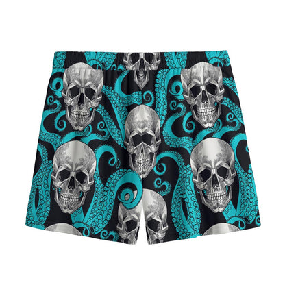 Octopus Tentacles Skull Pattern Print Mesh Shorts