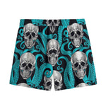 Octopus Tentacles Skull Pattern Print Mesh Shorts