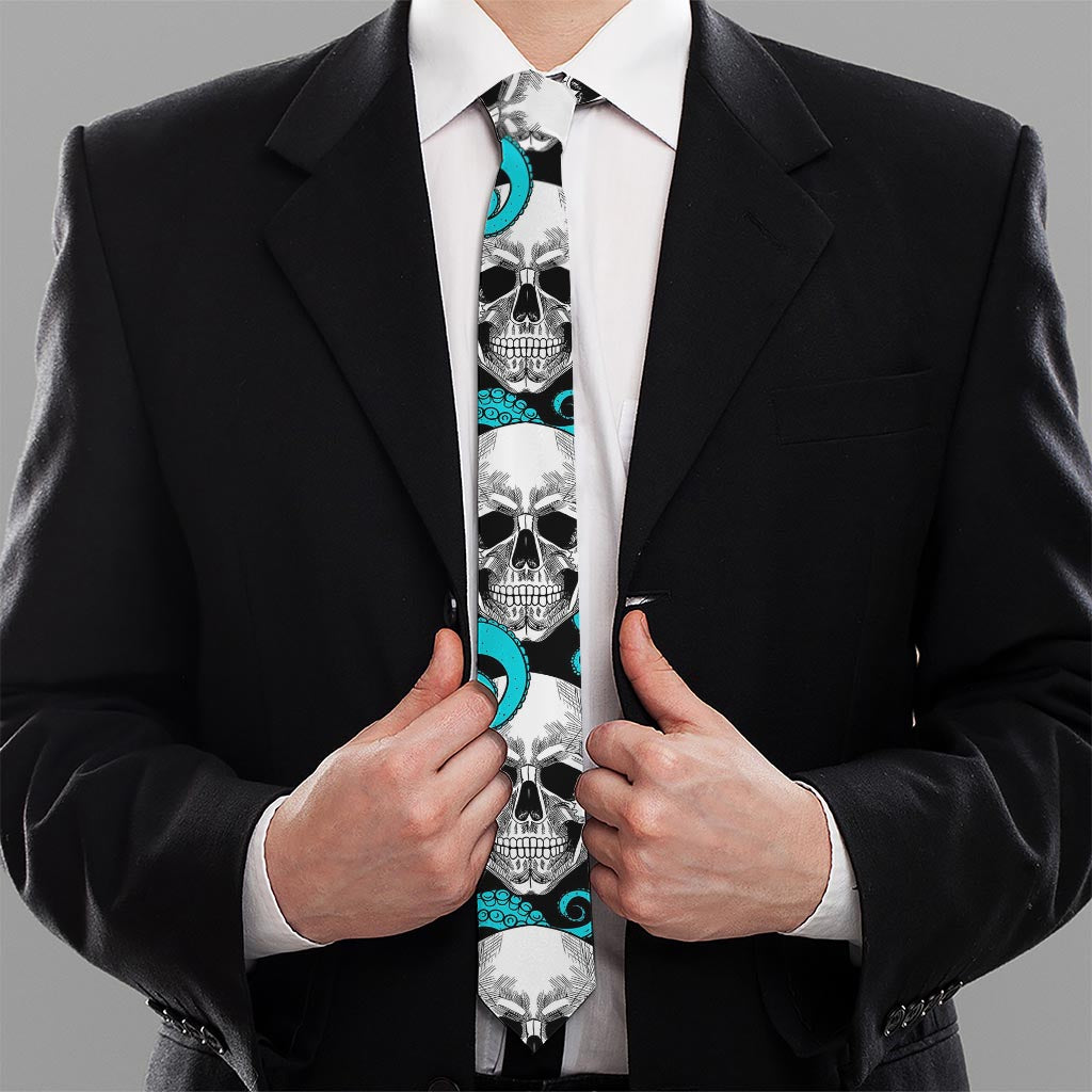 Octopus Tentacles Skull Pattern Print Necktie