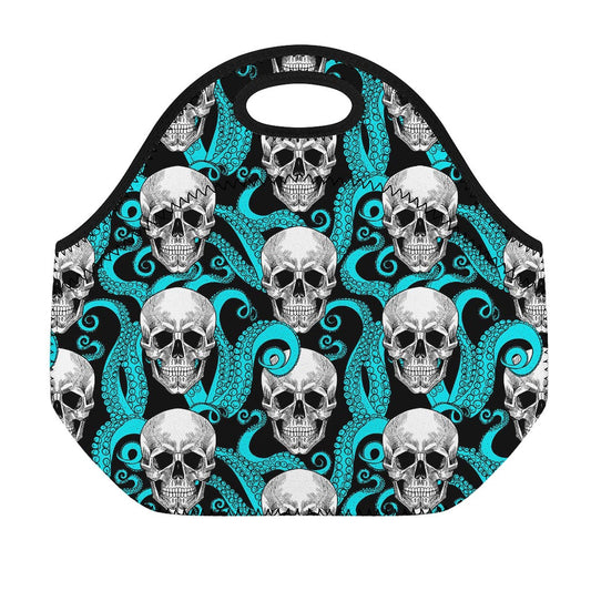 Octopus Tentacles Skull Pattern Print Neoprene Lunch Bag