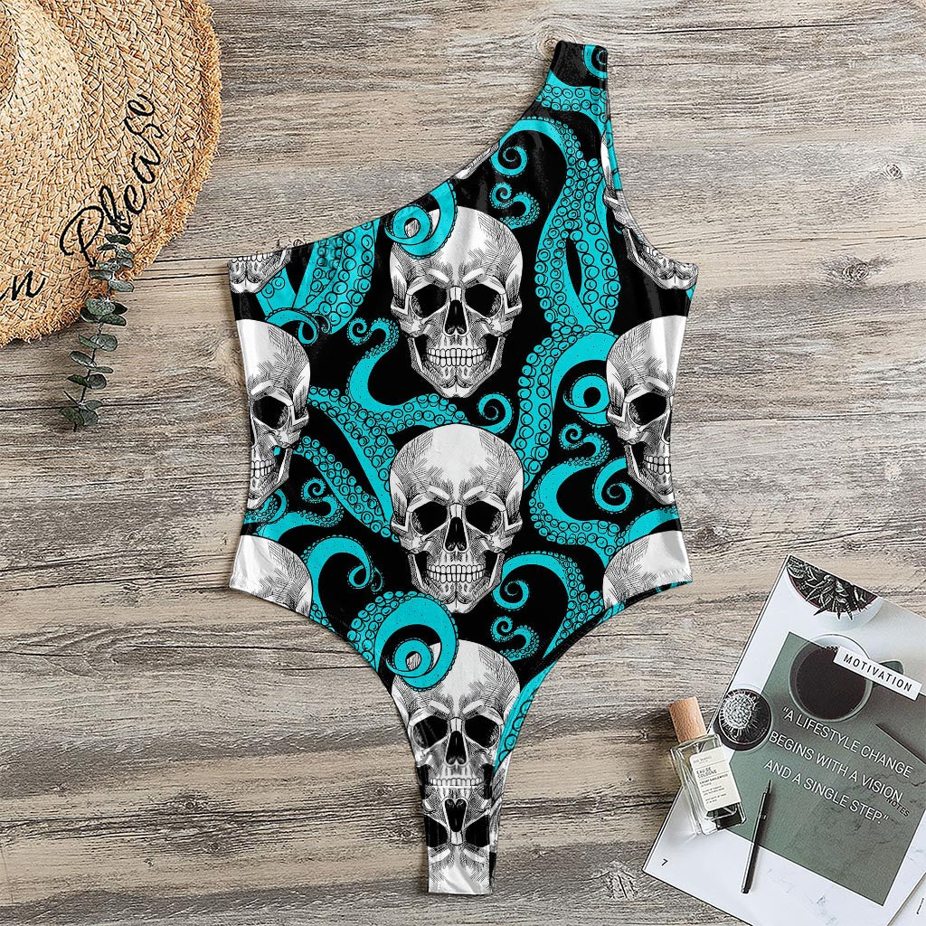 Octopus Tentacles Skull Pattern Print One Shoulder Bodysuit