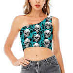 Octopus Tentacles Skull Pattern Print One Shoulder Crop Top