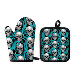 Octopus Tentacles Skull Pattern Print Oven Mitt And Pot Holder Set