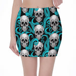 Octopus Tentacles Skull Pattern Print Pencil Mini Skirt