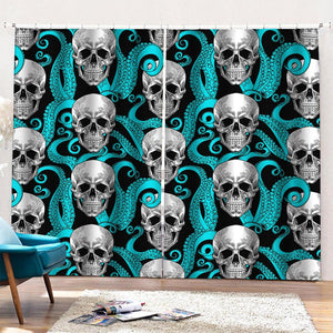 Octopus Tentacles Skull Pattern Print Pencil Pleat Curtains