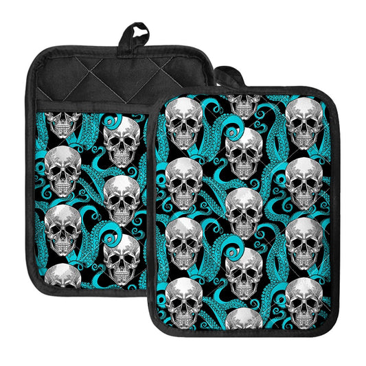 Octopus Tentacles Skull Pattern Print Pot Holders With Pocket