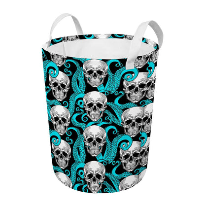 Octopus Tentacles Skull Pattern Print Round Laundry Basket