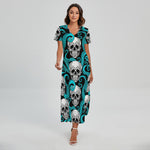 Octopus Tentacles Skull Pattern Print Short Sleeve Maxi Dress