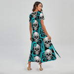 Octopus Tentacles Skull Pattern Print Short Sleeve Maxi Dress