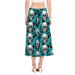 Octopus Tentacles Skull Pattern Print Side Slit Midi Skirt