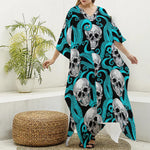Octopus Tentacles Skull Pattern Print Silk V-Neck Kaftan Dress