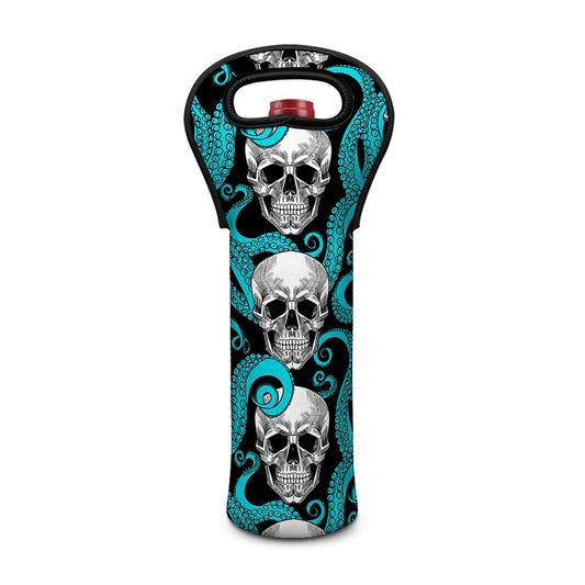 Octopus Tentacles Skull Pattern Print Single Neoprene Wine Tote