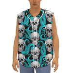 Octopus Tentacles Skull Pattern Print Sleeveless Baseball Jersey