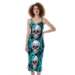 Octopus Tentacles Skull Pattern Print Slim Fit Midi Cami Dress