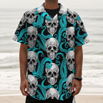 Octopus Tentacles Skull Pattern Print Textured Short Sleeve Shirt