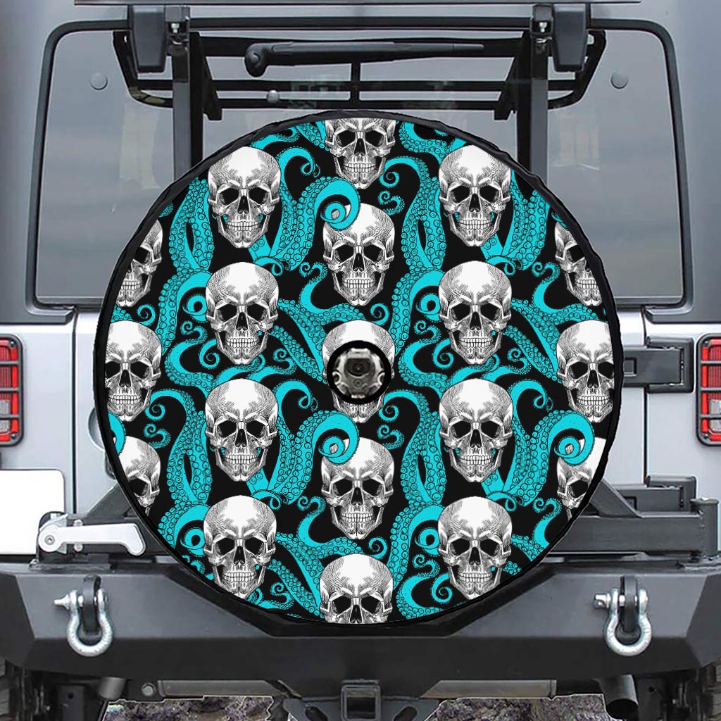 Octopus Tentacles Skull Pattern Print Tire Cover With Camera Hole