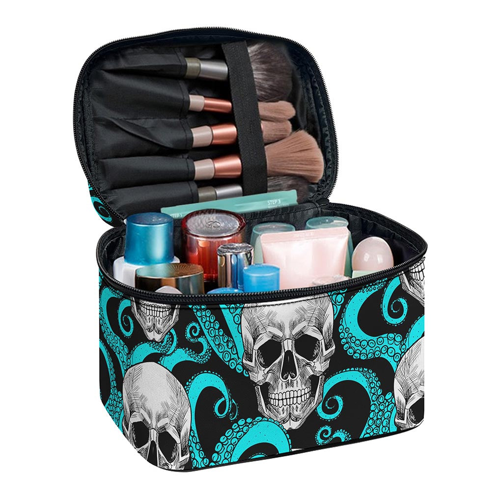 Octopus Tentacles Skull Pattern Print Travel Makeup Bag