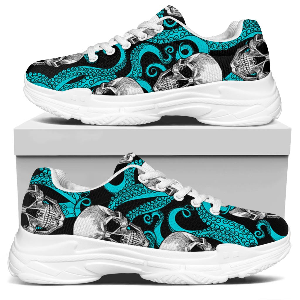 Octopus Tentacles Skull Pattern Print White Chunky Shoes